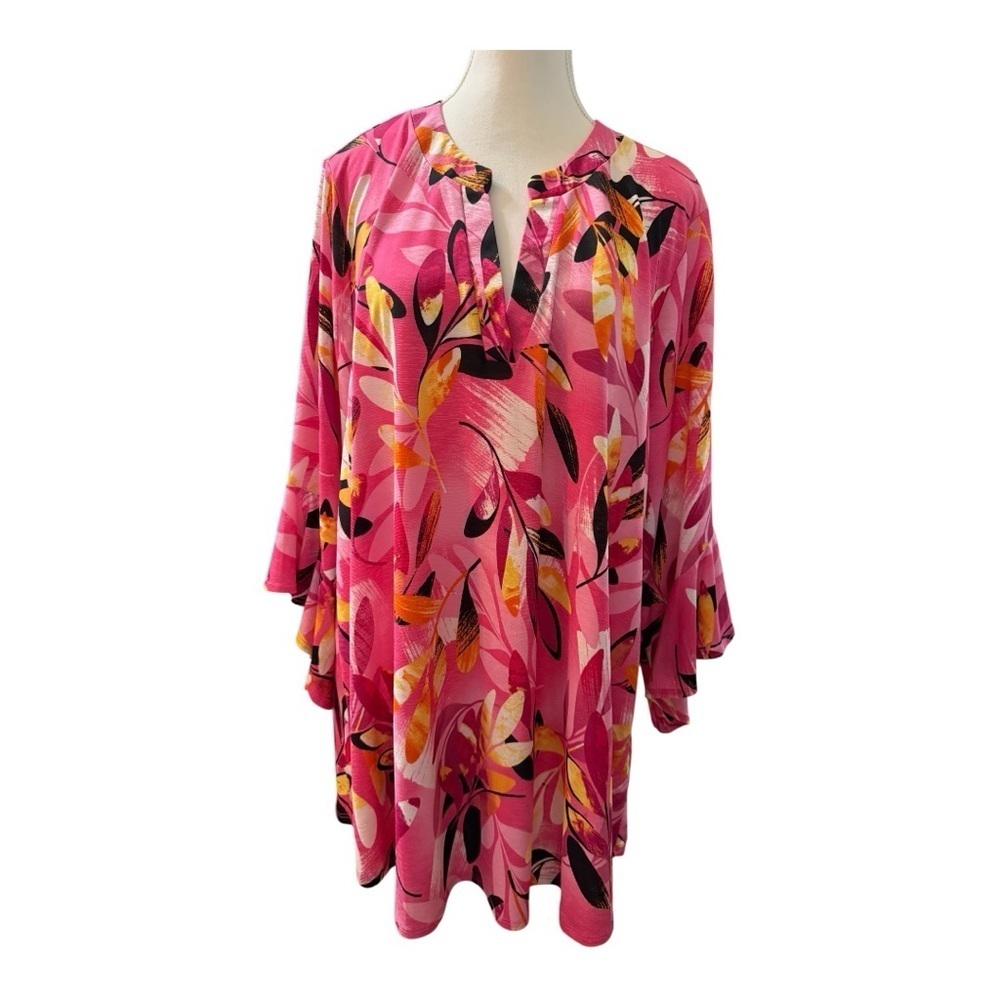 Dear Scarlett 2X Pink Floral Long Sleeve Blouse